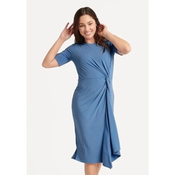 BETABRAND Knot Jersey Dress in Light Blue Size M