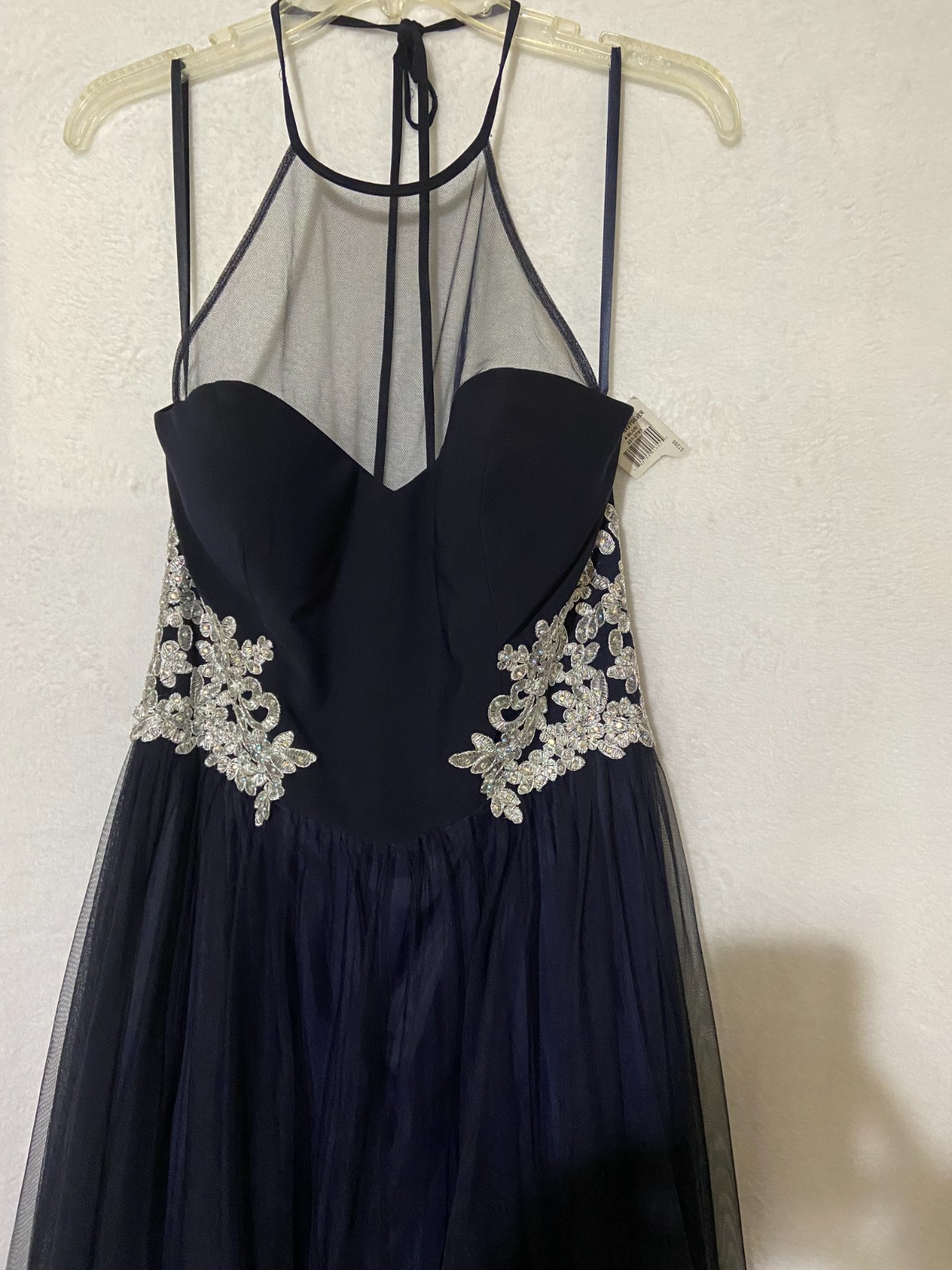DJ JAZ Tulle Mesh Silver Bodice Detail Sheer Halter Tie – Sz 13 (Juniors)