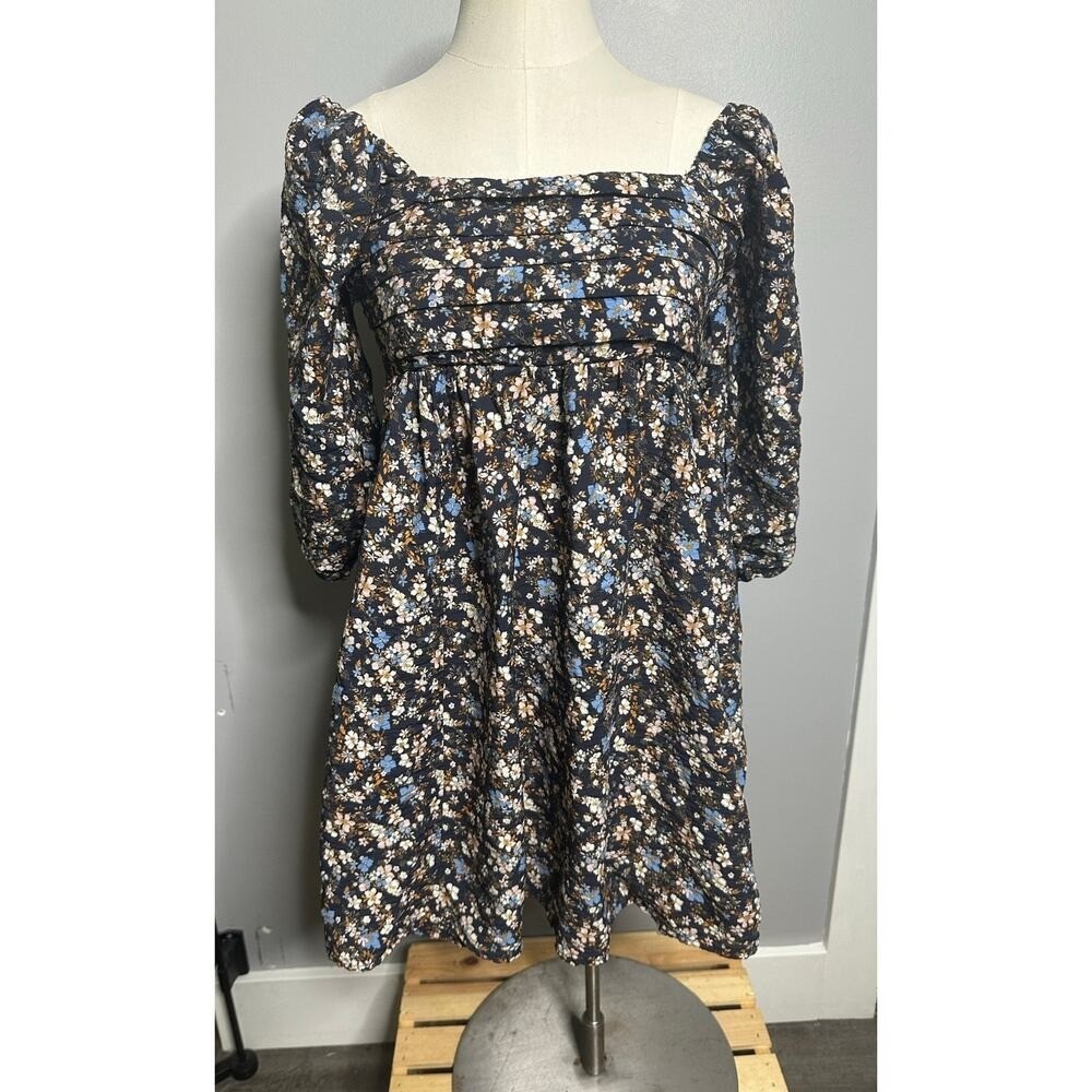 Lily Rose Cottagecore Fairy Navy Floral Square Neck Babydoll Mini Dress Size XS