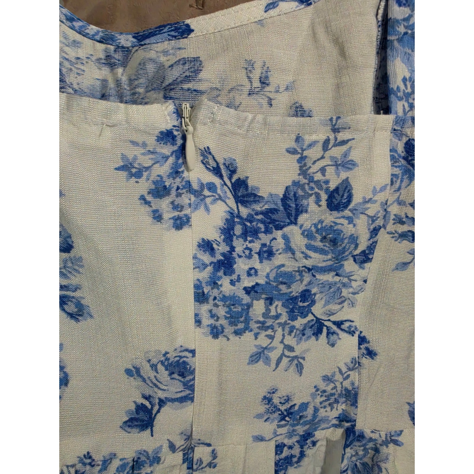 En Creme Blue White Floral Tie Shoulder Mini Dress Romper ERU61988GK Small NWT