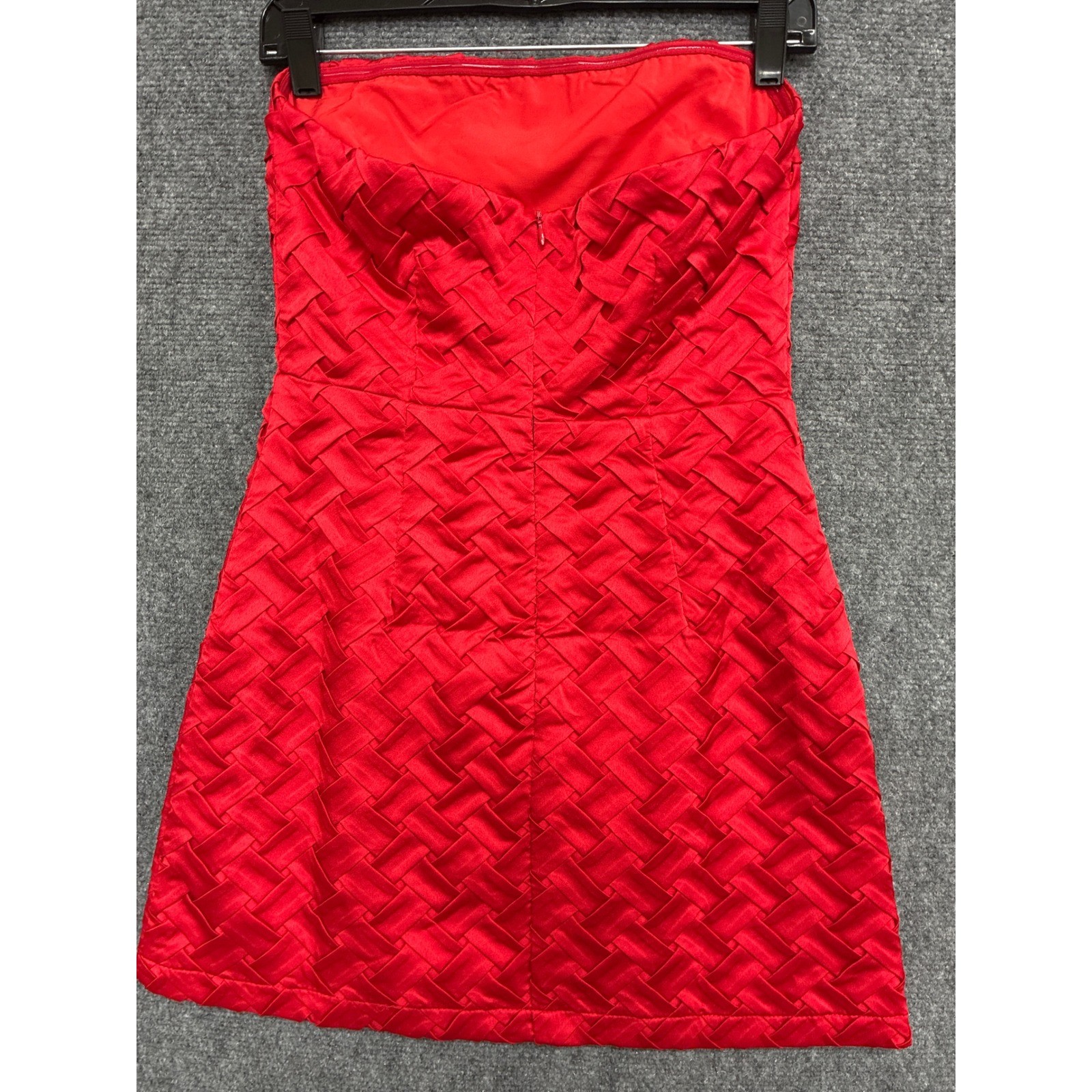 B.right Red Basket Weave Satin Strapless Mini Dress Side Slit Size Small