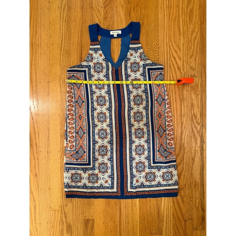 Monteau Sleeveless Dress – Blue, Orange, White Patterned Tank Top