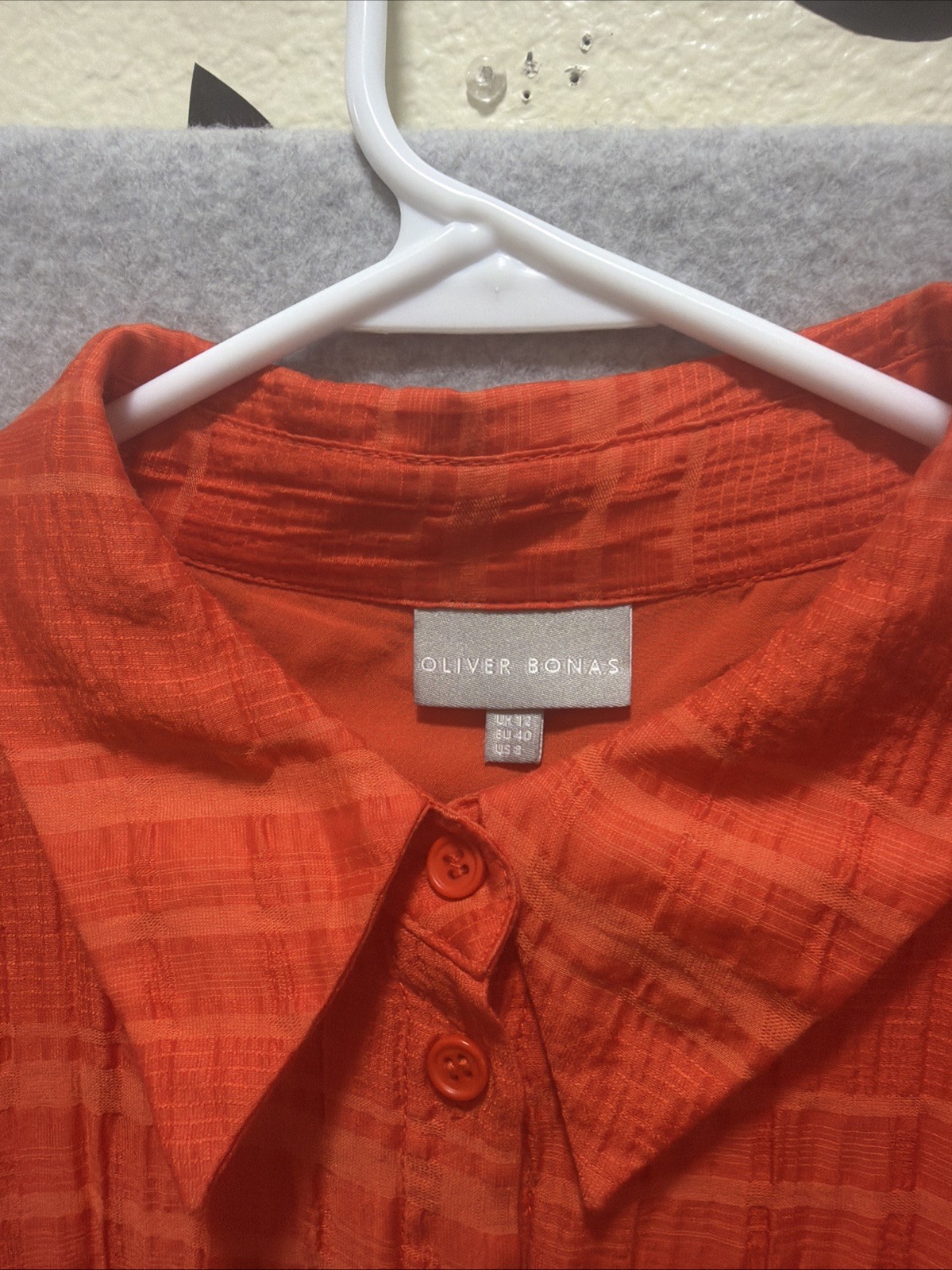 Oliver Bonas Orange Button Front Textured Lined Shirt Dress W/pockets Size 8 EUC