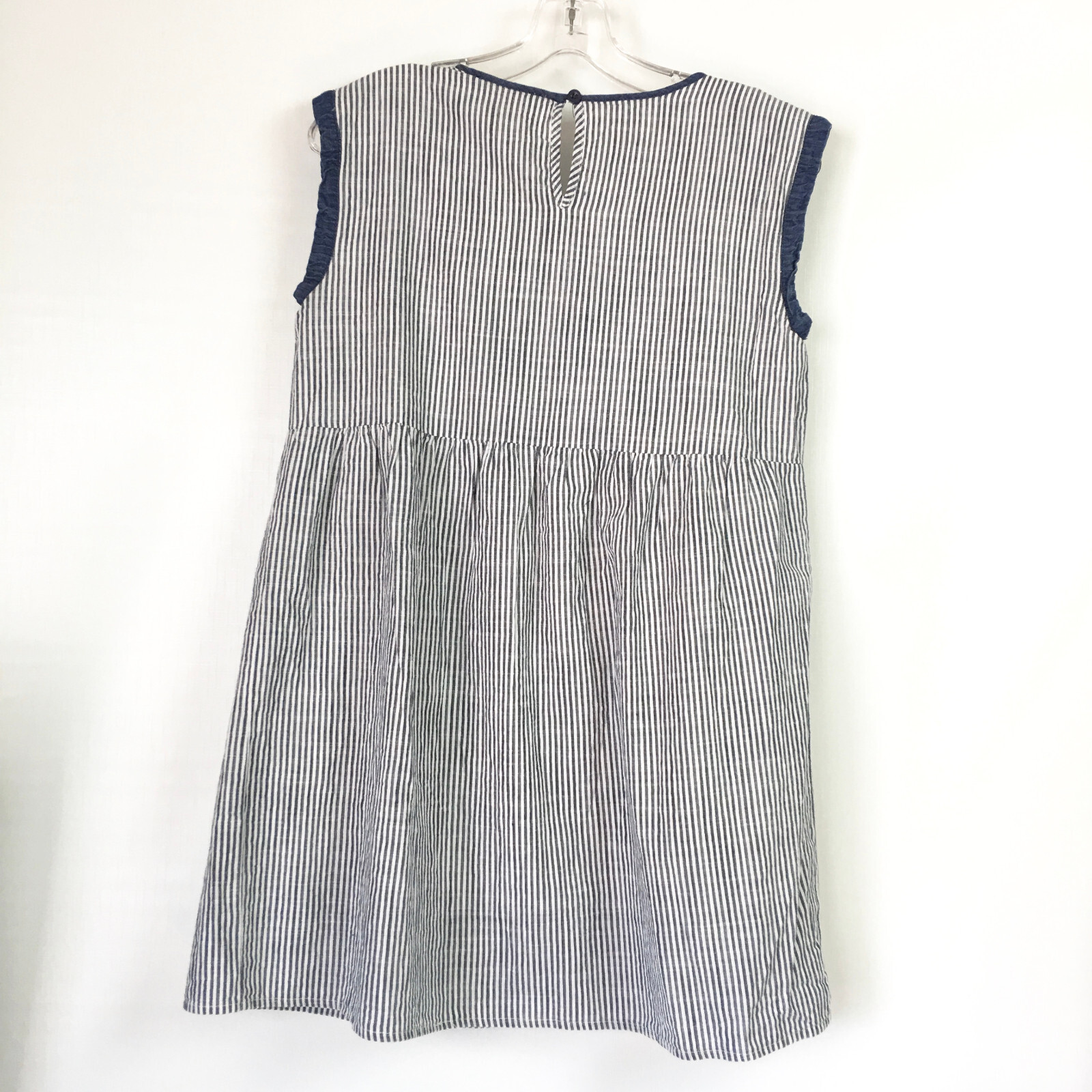 Savanna Jane Womens Small Mini Dress Tunic Blue Stripe Embroidered Flower Bib