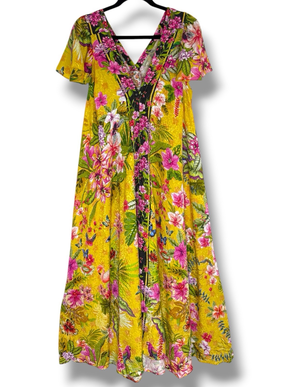 Johnny Was Flutter Sleeve Eva Maxi Dress Size XL Amorina Tropical Print Boho NEW