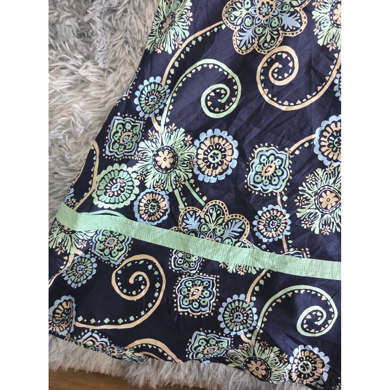 LOFT Y2K Navy Halter Floral Sundress with Mint Trim, Size 10