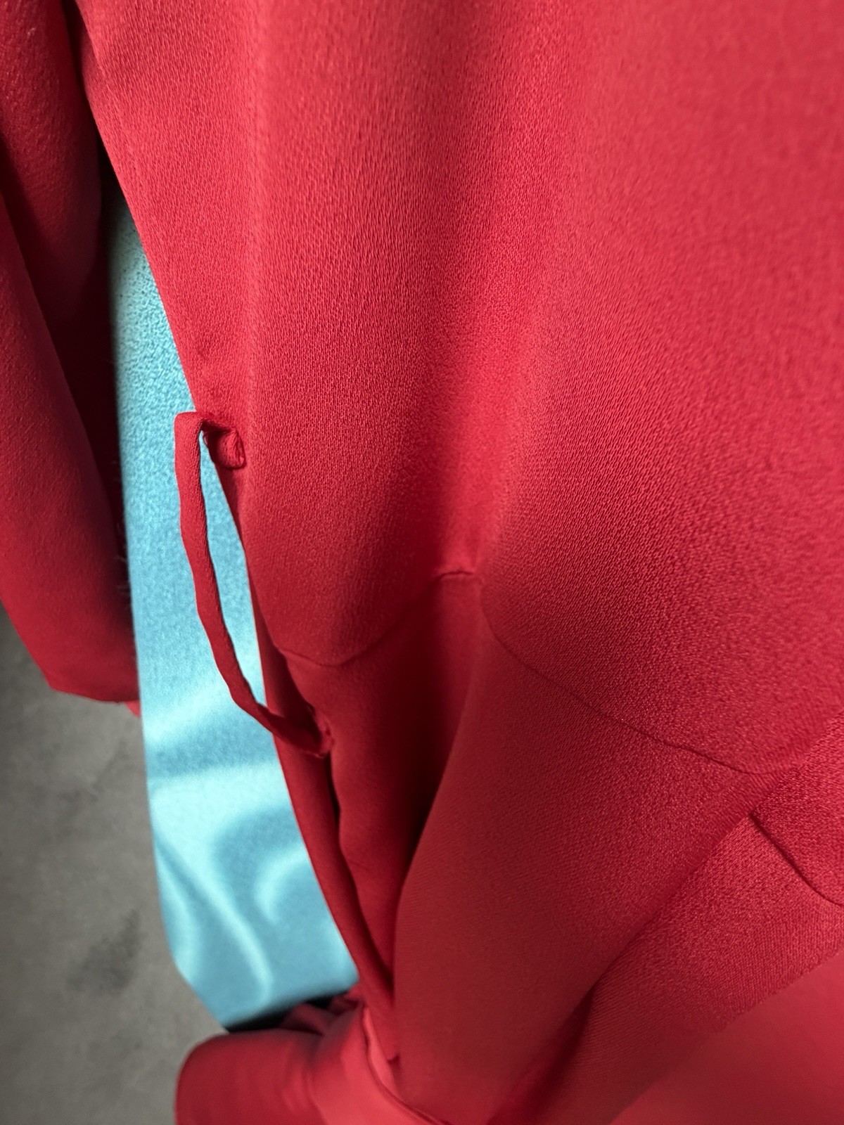 Halogen Satin Wrap Dress Size 2X Red Tie Waist Asymmetrical Cuff Sleeves Midi