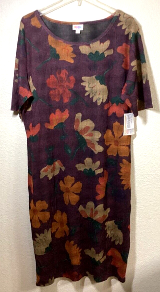 LuLaRoe Julia Dress Woman’s 3XL Purple Fall Color Flowers Stretch Fabric NEW