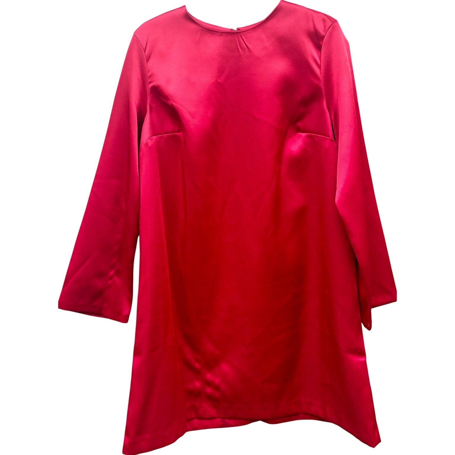 H&M Red Satin Shift Dress Womens Large Long Sleeve Mini Tunic