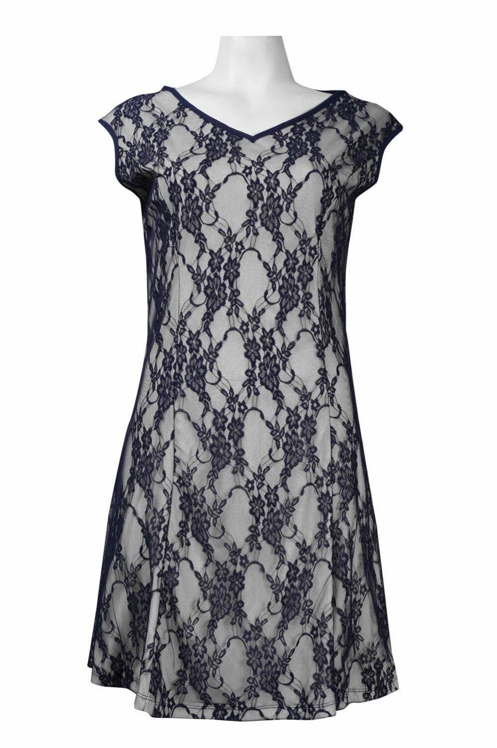 AA Studio Day Dress Size 12 14 16 Floral Lace Overlay Navy Blue Nude NWT
