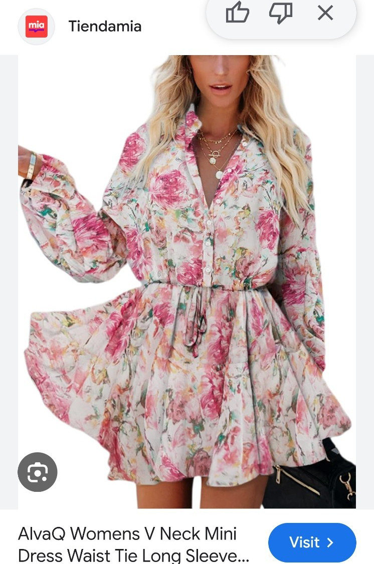 AlvaQ Pink White Floral Collared Button Front Drawstring Mini Dress L