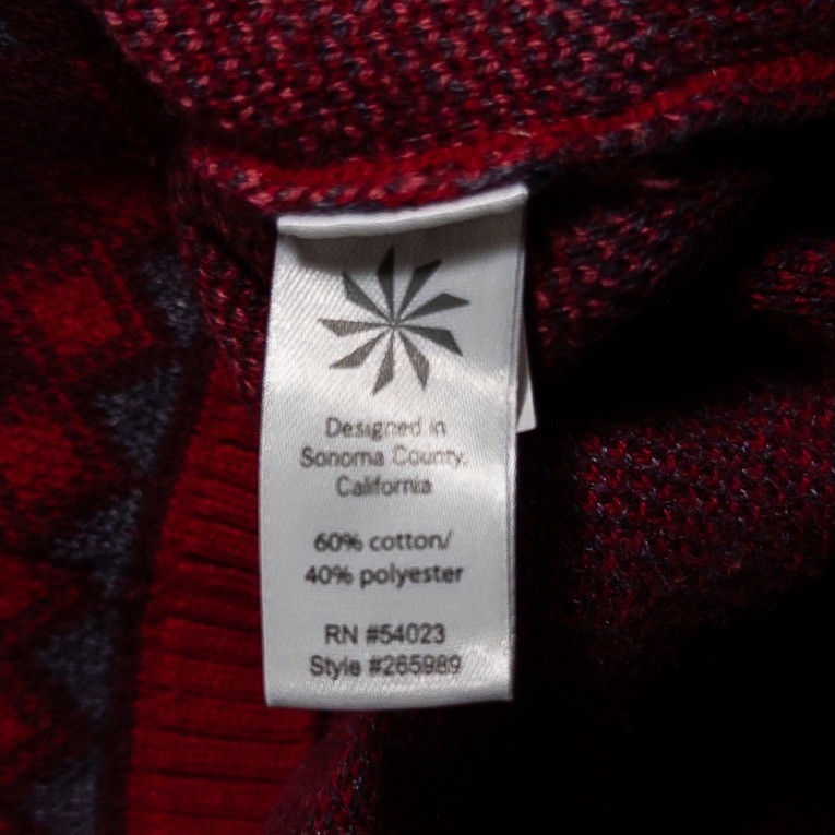 Athleta Womens Sweater Dress Small Red Grey Fair Isle Knit Split Neck 3/4 Sleeve