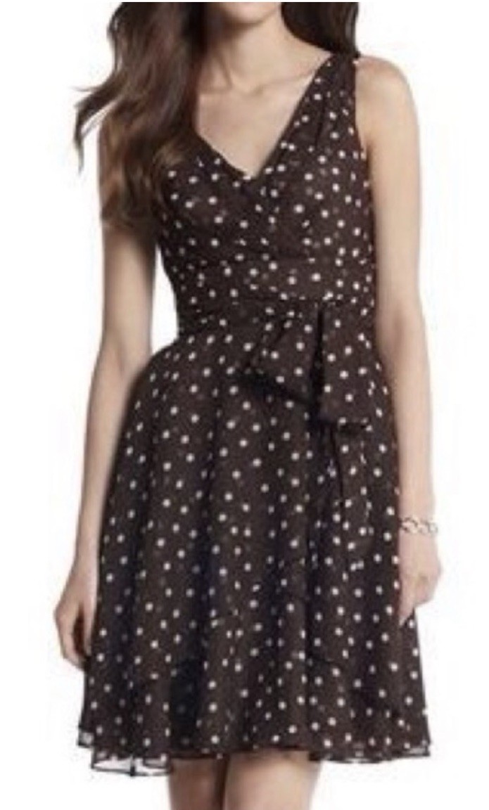 White House Black Market Dress Womens Size 8 Brown Polka Dot Fit & Flare