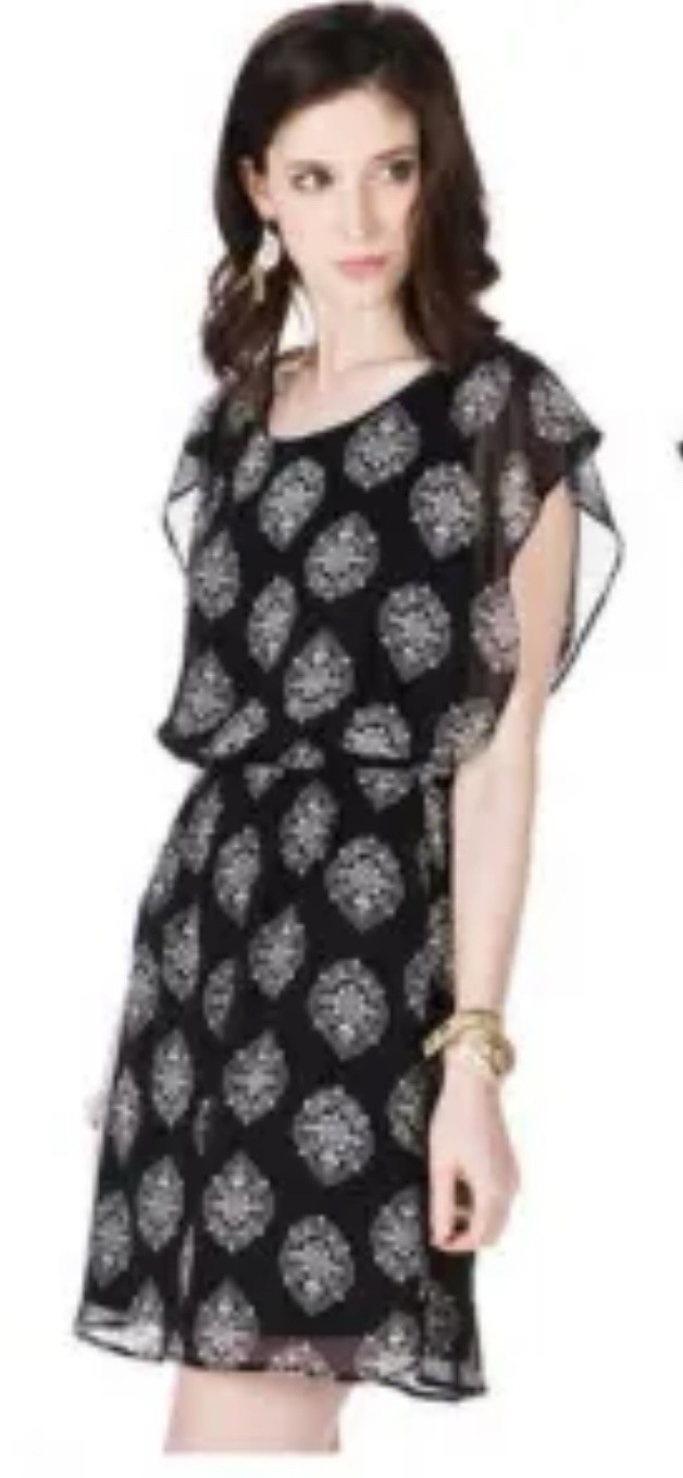 Francesca Navy Blue With Medalion Pattern Mini Dress Sz M