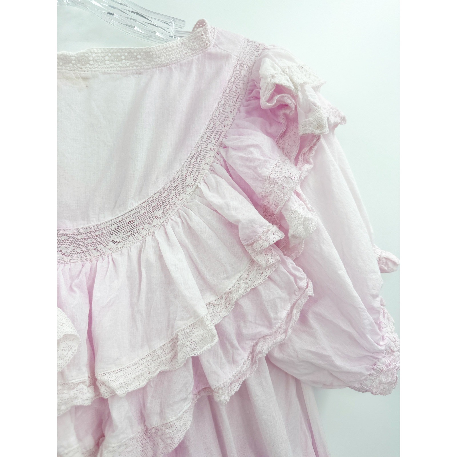 LoveShackFancy Liv Dress Peony Pink Cotton Ruffle Lace Mini XL