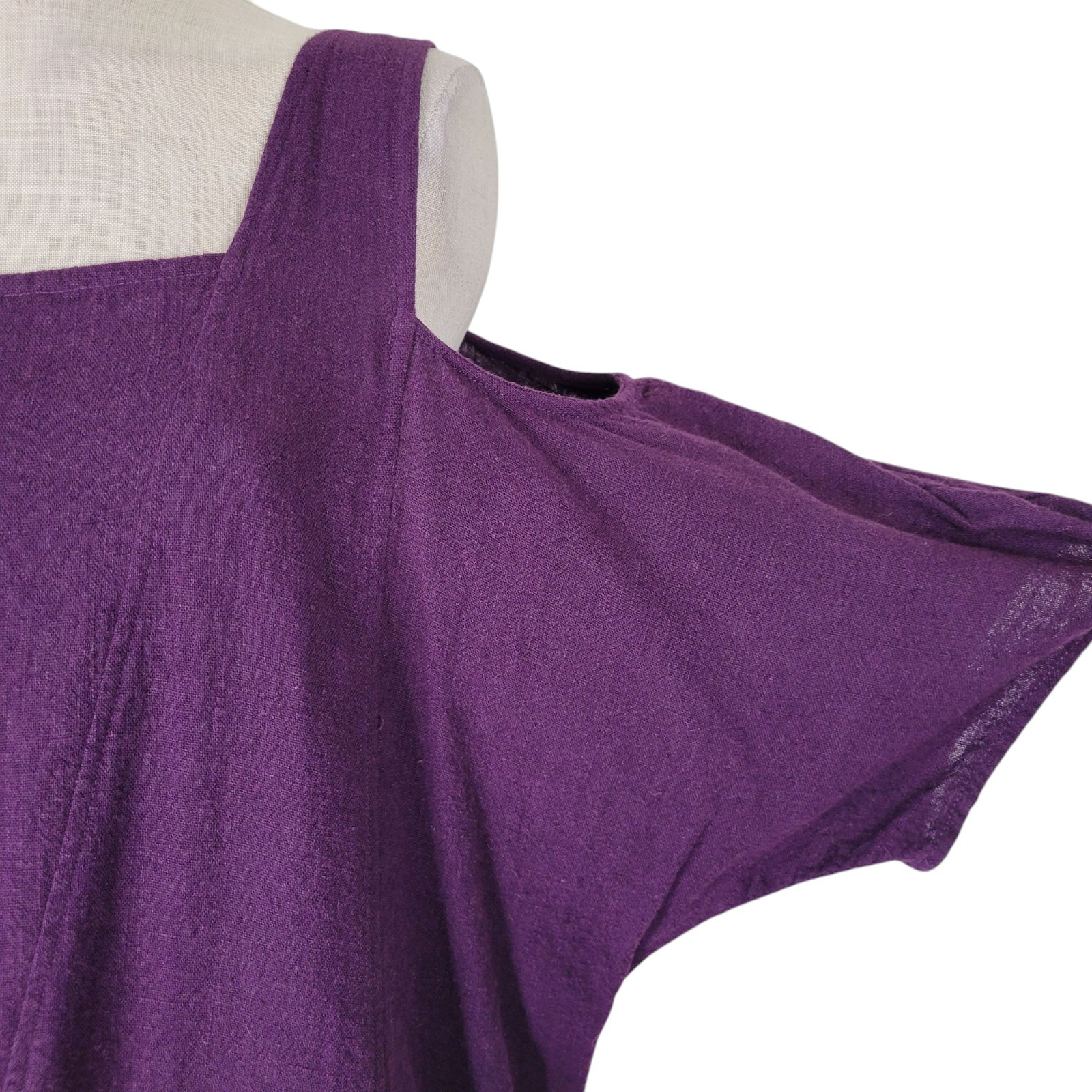 Soft Surroundings Dress Size L Purple Cold Shoulder Oversized Dolman Linen Blend