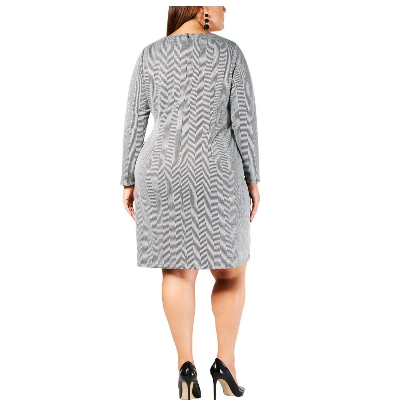 NY Collection Womens Plus Size 1XP Silver 3/4 Sleeve Surplice Wrap Dress NEW
