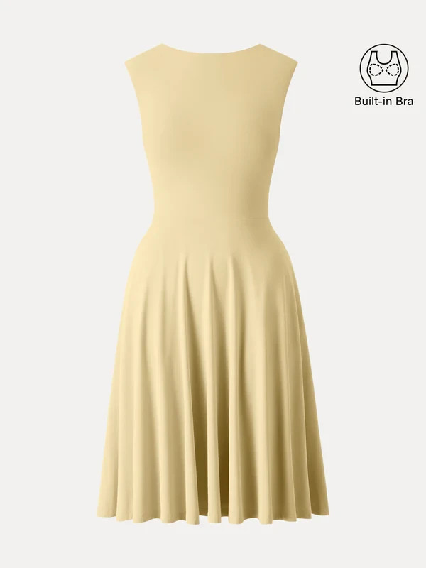 Eco-SkinKiss SkinKiss Boatneck Wide Shoulder Bra Dress with Pockets