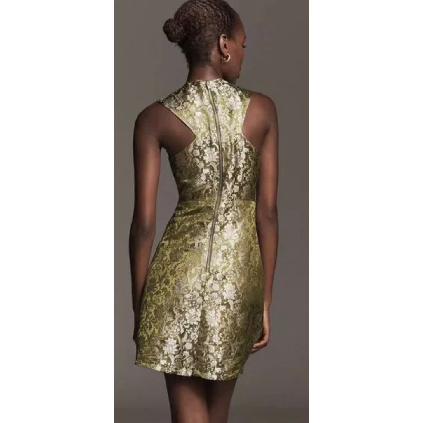 Maeve Sleeveless Brocade Shift Mini Dress Cocktail Green Gold Women’s 1X New