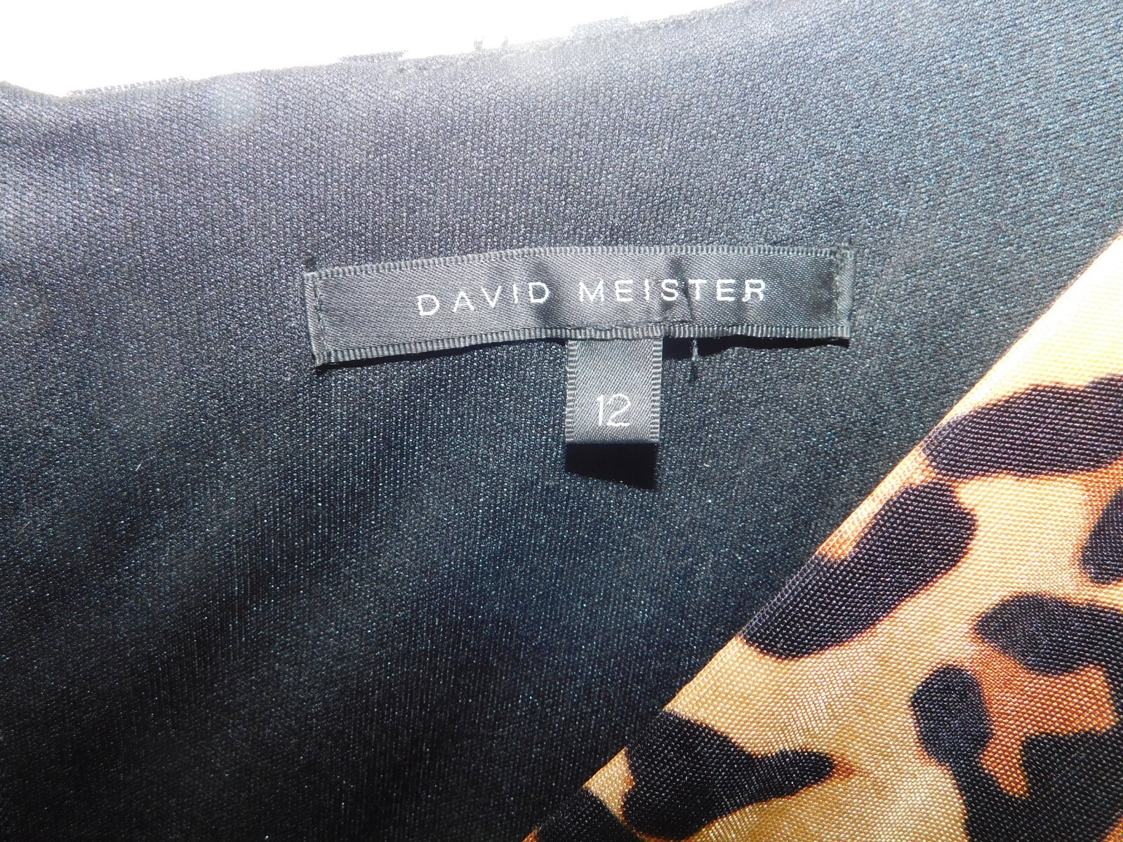 David Meister Animal Print Ruched Cross Over V-Neck 12 Jersey Knit Dress