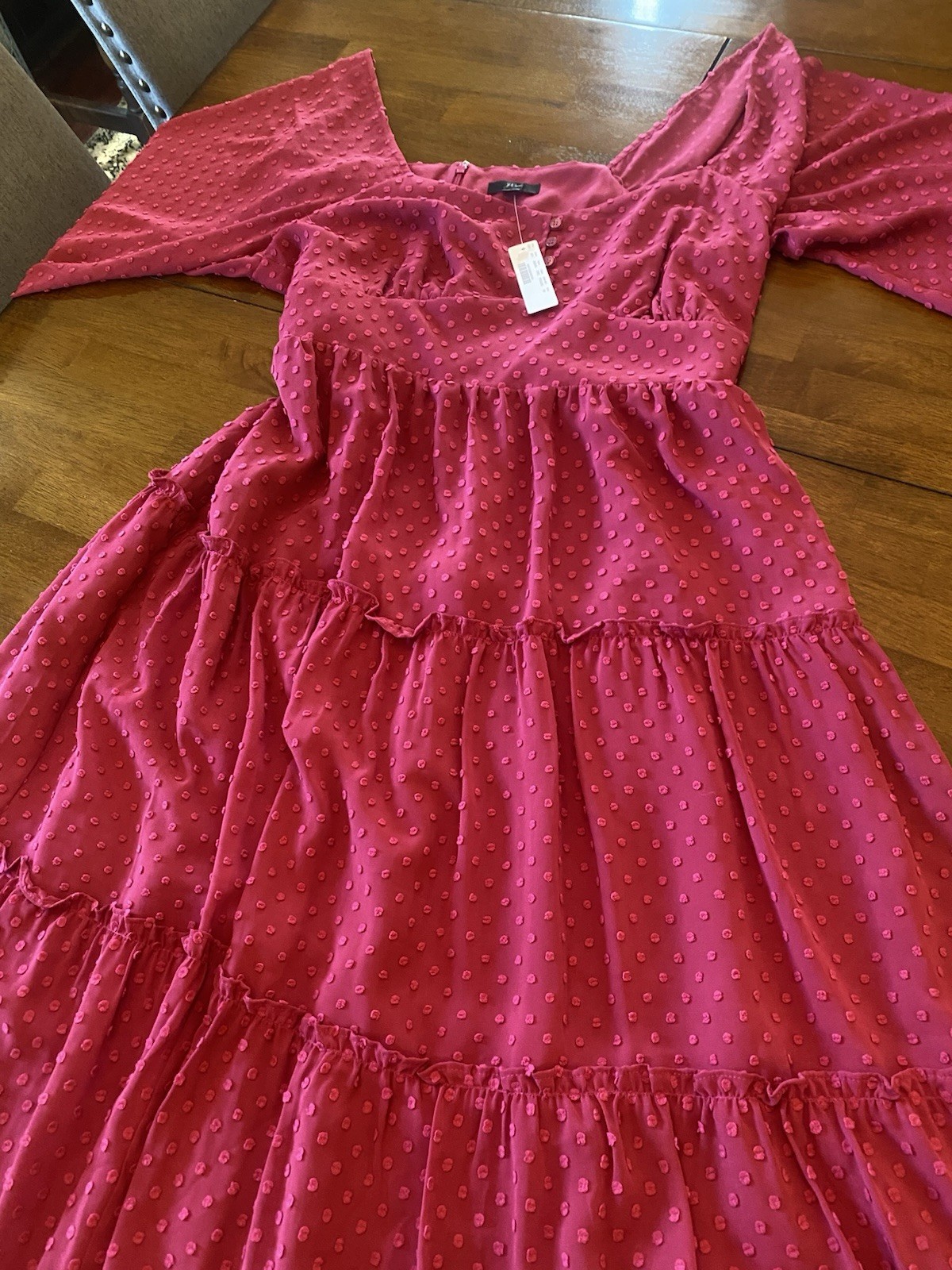 J. Crew Size 16 Dusty Berry Swiss Dot Long Sleeve Chiffon Tiered Midi Dress NWT