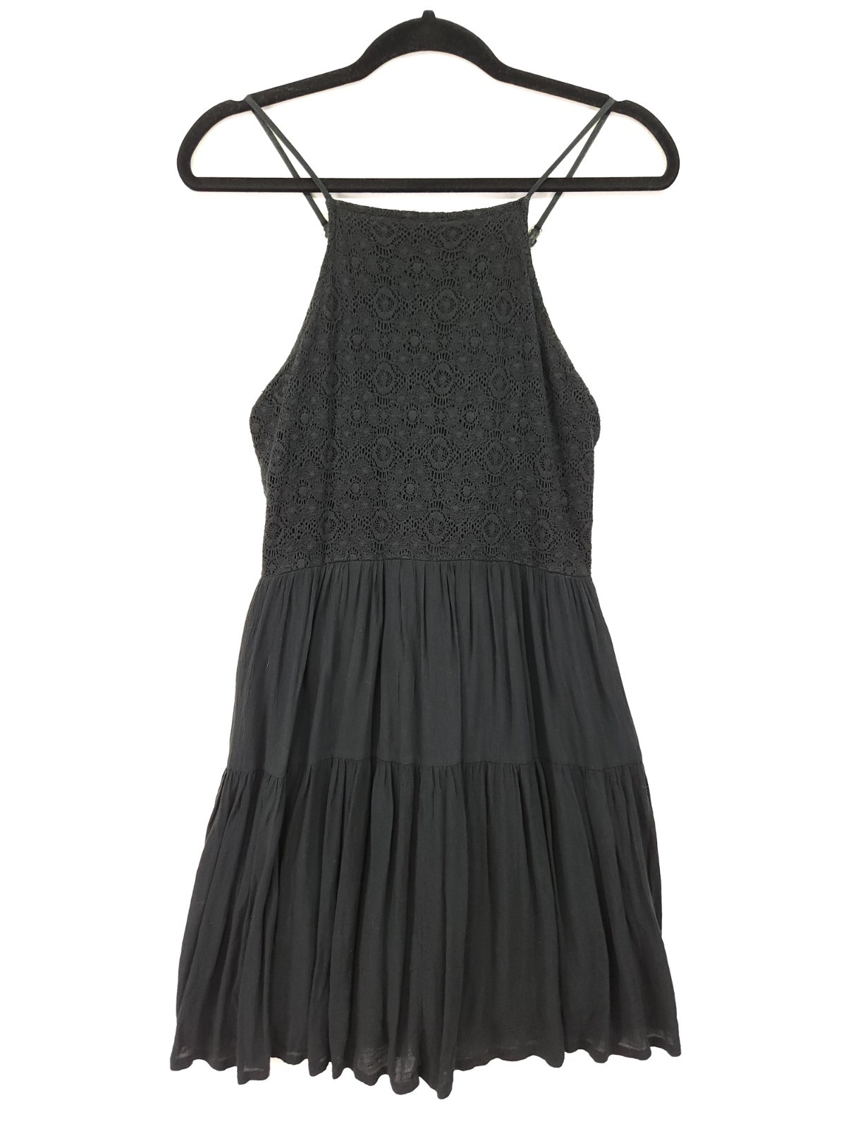 Abercrombie Fitch Womens Small Black Lace Halter Mini Dress Tiered Sundress