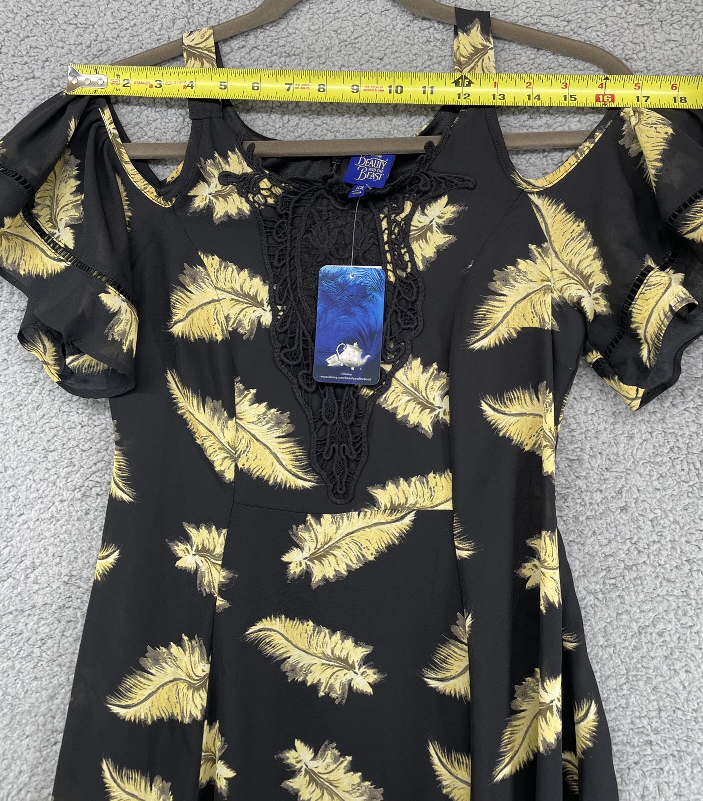 Disney Beauty and the Beast Black Feather Print Dress Size Medium XS NWT Kohls