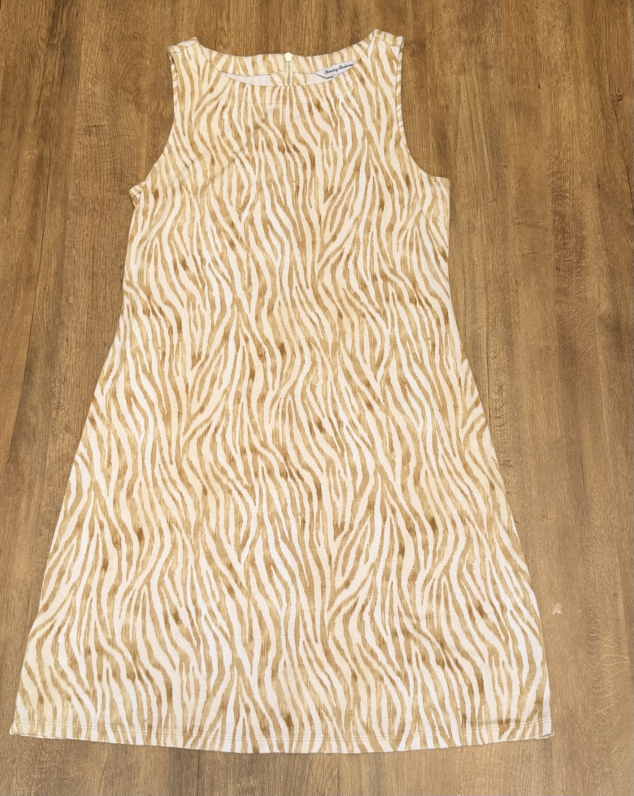 Tommy Bahama Sleeveless Dress Zesty Zebra Beige White Animal Print SZ