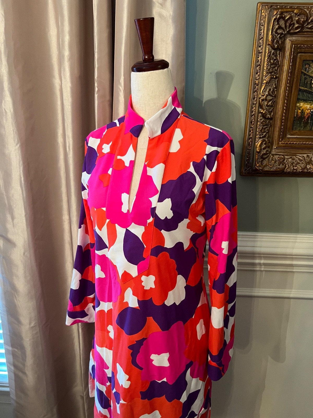 EUC Jude Connally Stretch Jersey Mod Print Floral Dress Size SMALL