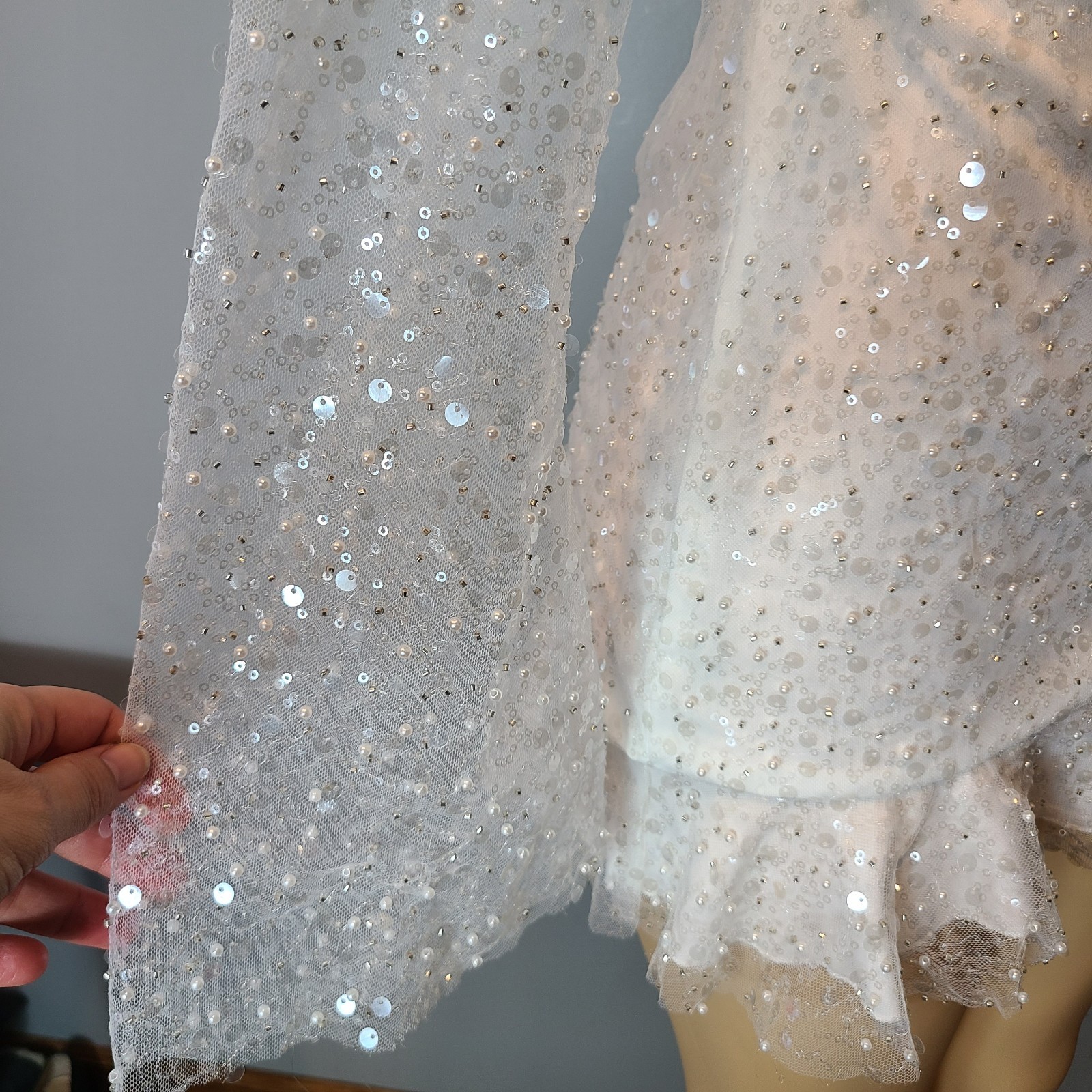 Lucy In the Sky Calendula Sequin Mesh Mini Dress White Coquette Fairy Sz XS