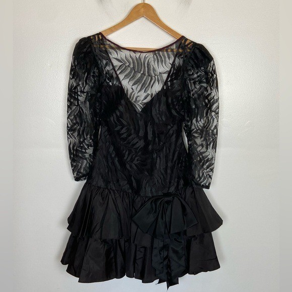 TD4 By Electra Vintage 80s Burnout Lace Cocktail Dress M Whimsigoth Goth Bow USA