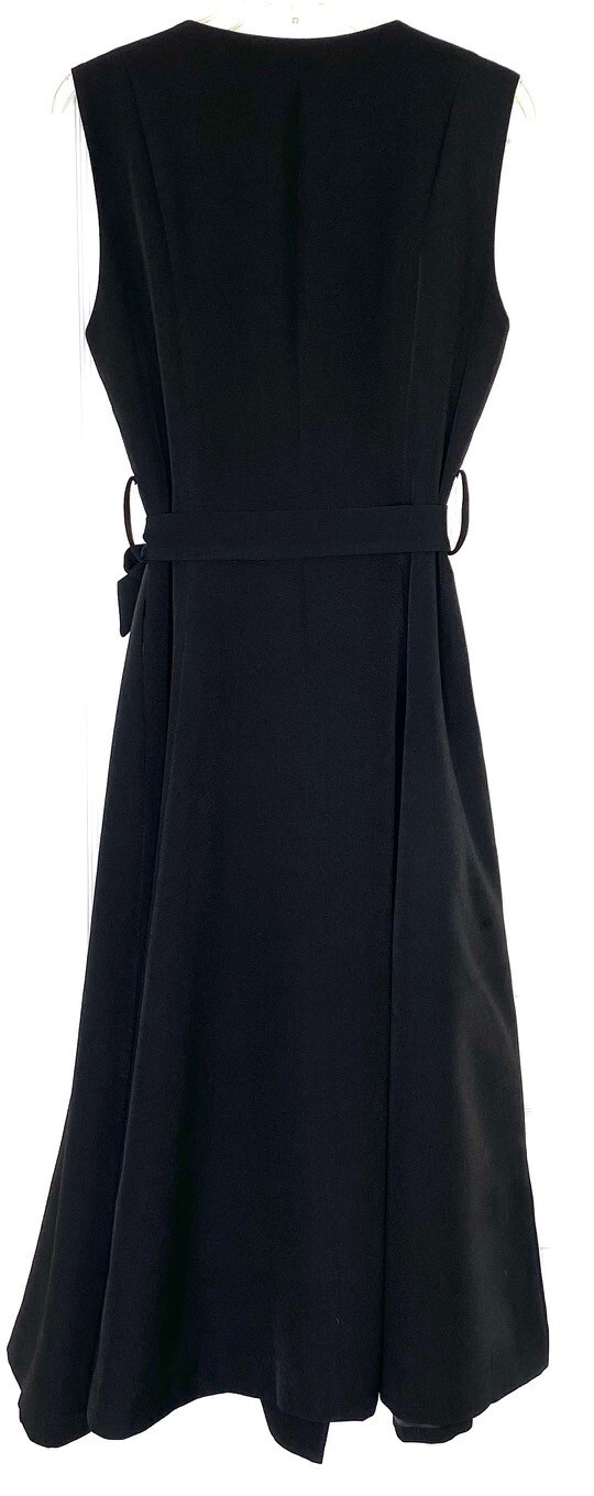 GRACIA Black Wrap Tie Waist Snap Button Sleeveless Trench Midi LBD Dress M = 6/8