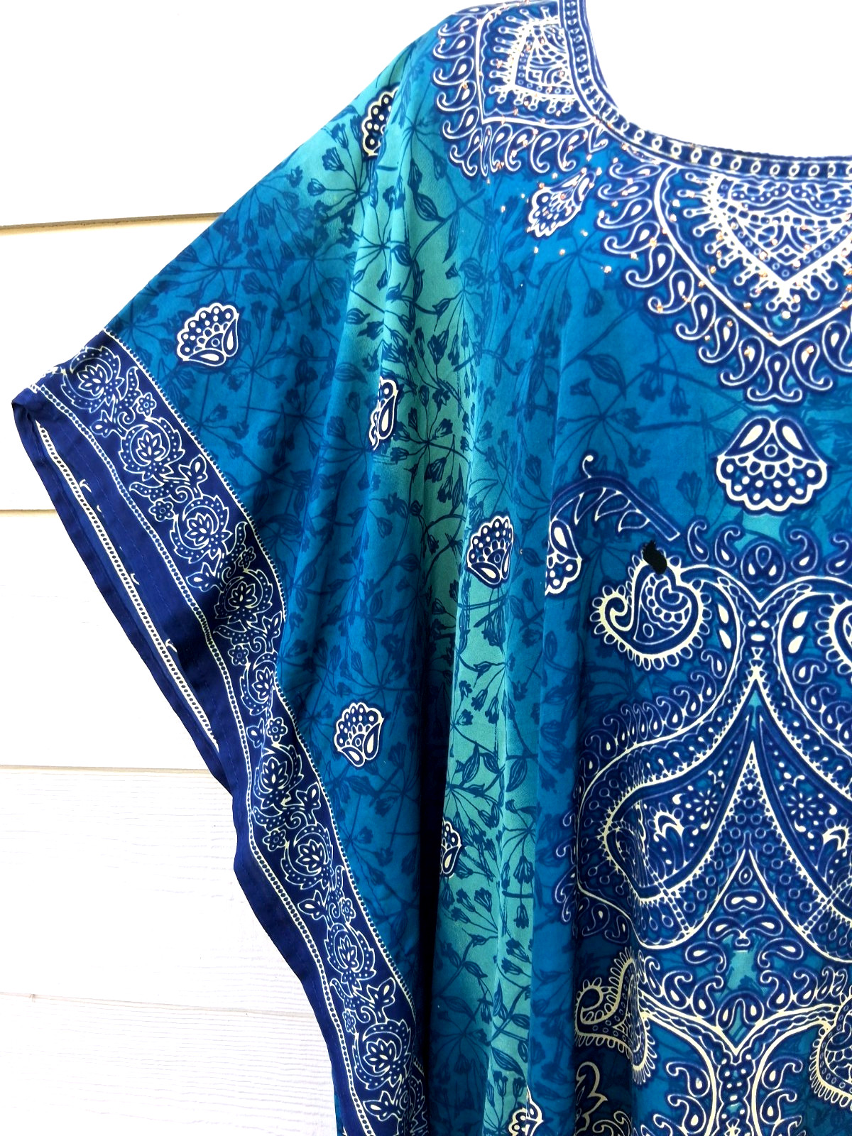 Sante Classics One Size Full Length Caftan Kaftan Dress Teal Green Polyester