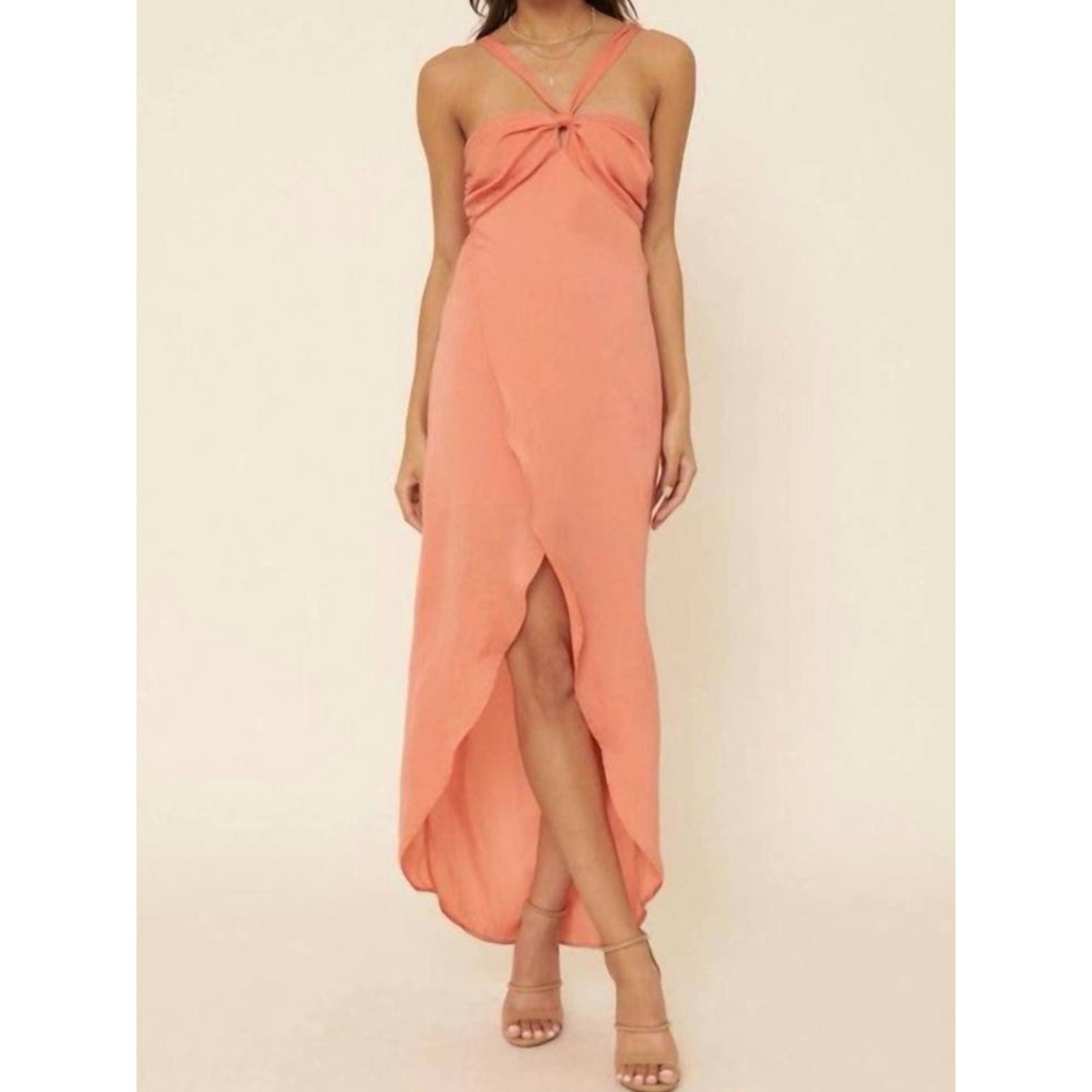 NWT Promesa Cape Cod Tulip Hem Open Back Maxi Dress In Coral Size Medium