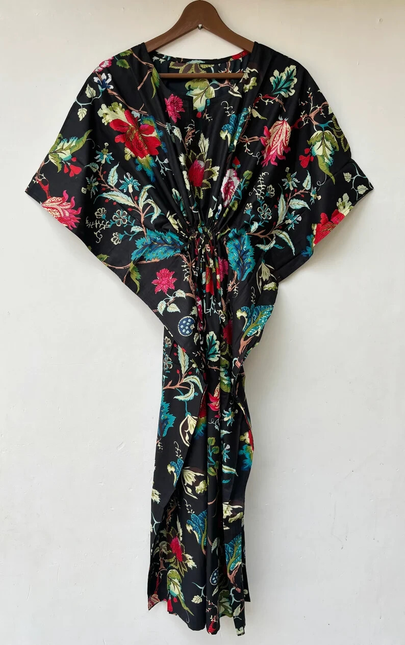 Indian Cotton Black Kaftans Summer Dress Night Gown Maxi Bridal Caftan Dress