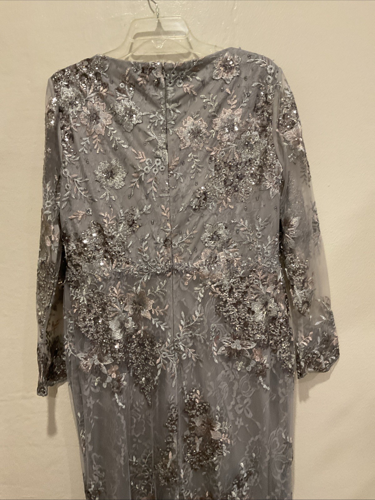 Mac Duggal 67539 Sz 12 Platinum Gray Floral Embroidered Embellished Gown $698