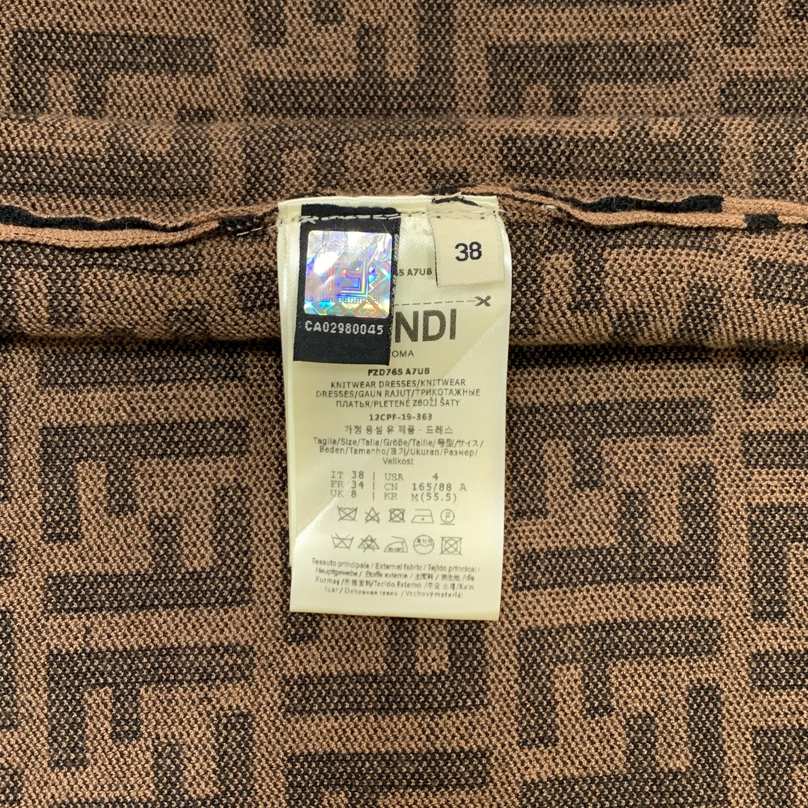 Fendi Zucca FF Monogram Logo Knitted Polo Stretched Dress Brown 38 (S) Size