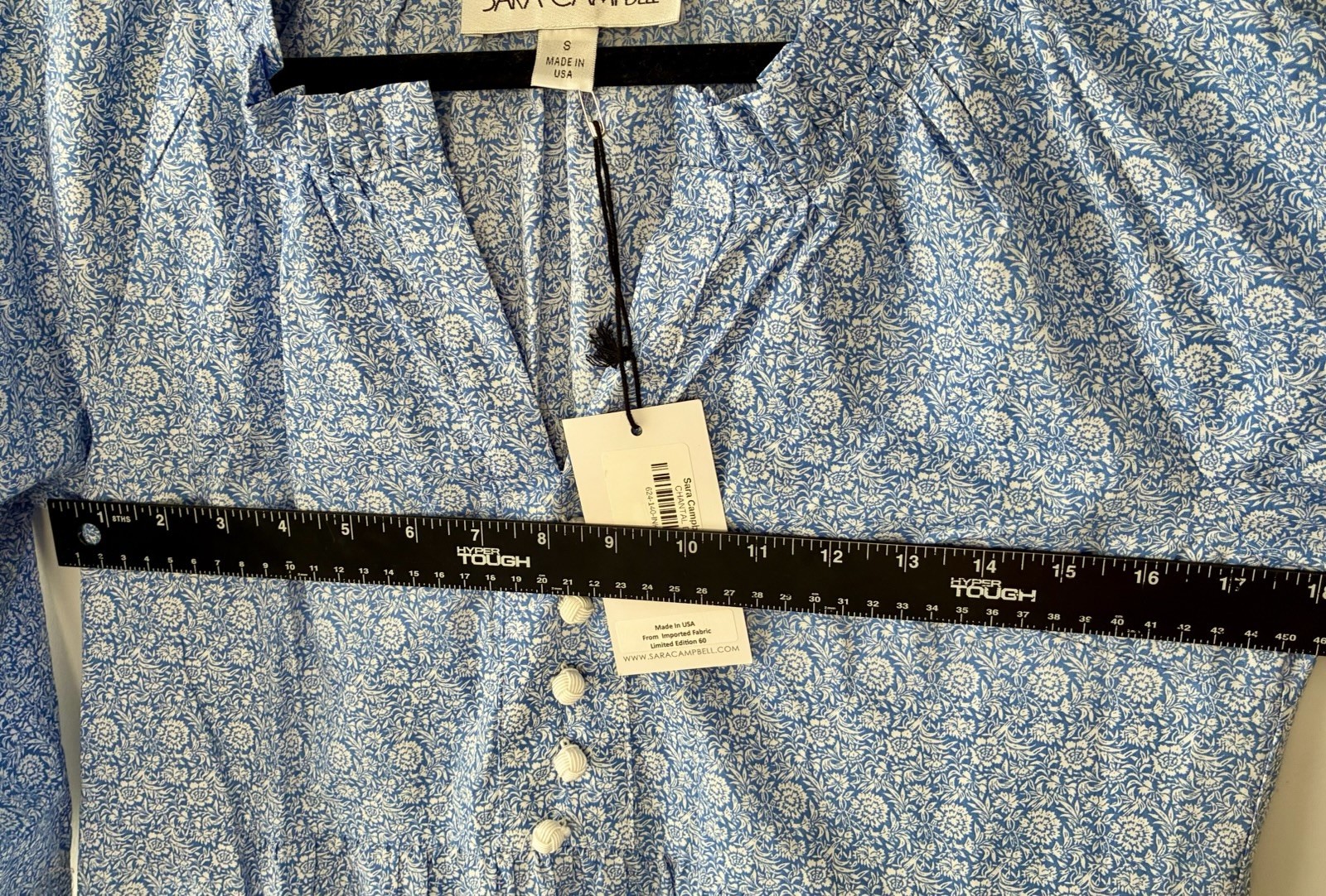 Sara Campbell Chantel Organic Cotton Dress French Blue Floral Size S NWT