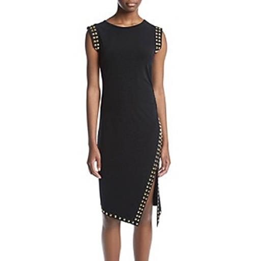 MICHAEL Michael Kors Asymmetrical Studded Sleeveless Side Slit Sheath Dress, S