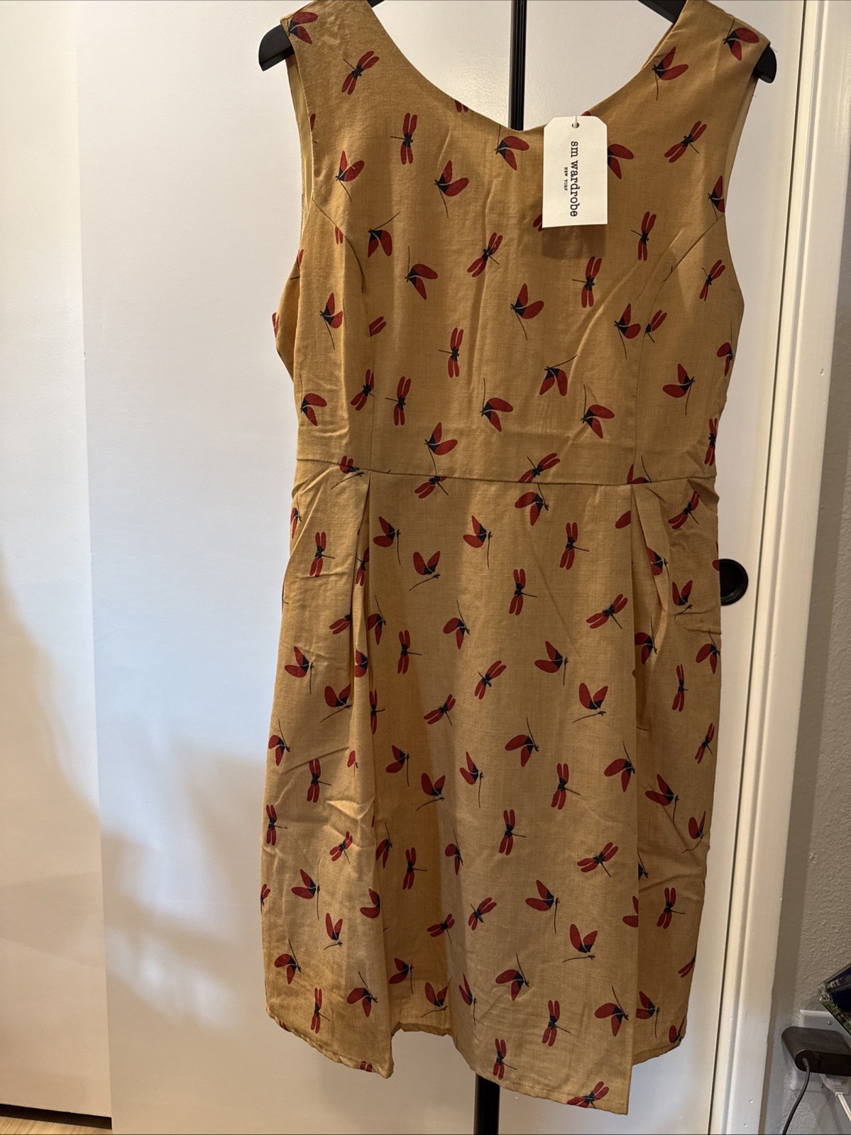 SM WARDROBE Dress Tan Fabric with A Dragonfly Novelty Print Size XL NWT