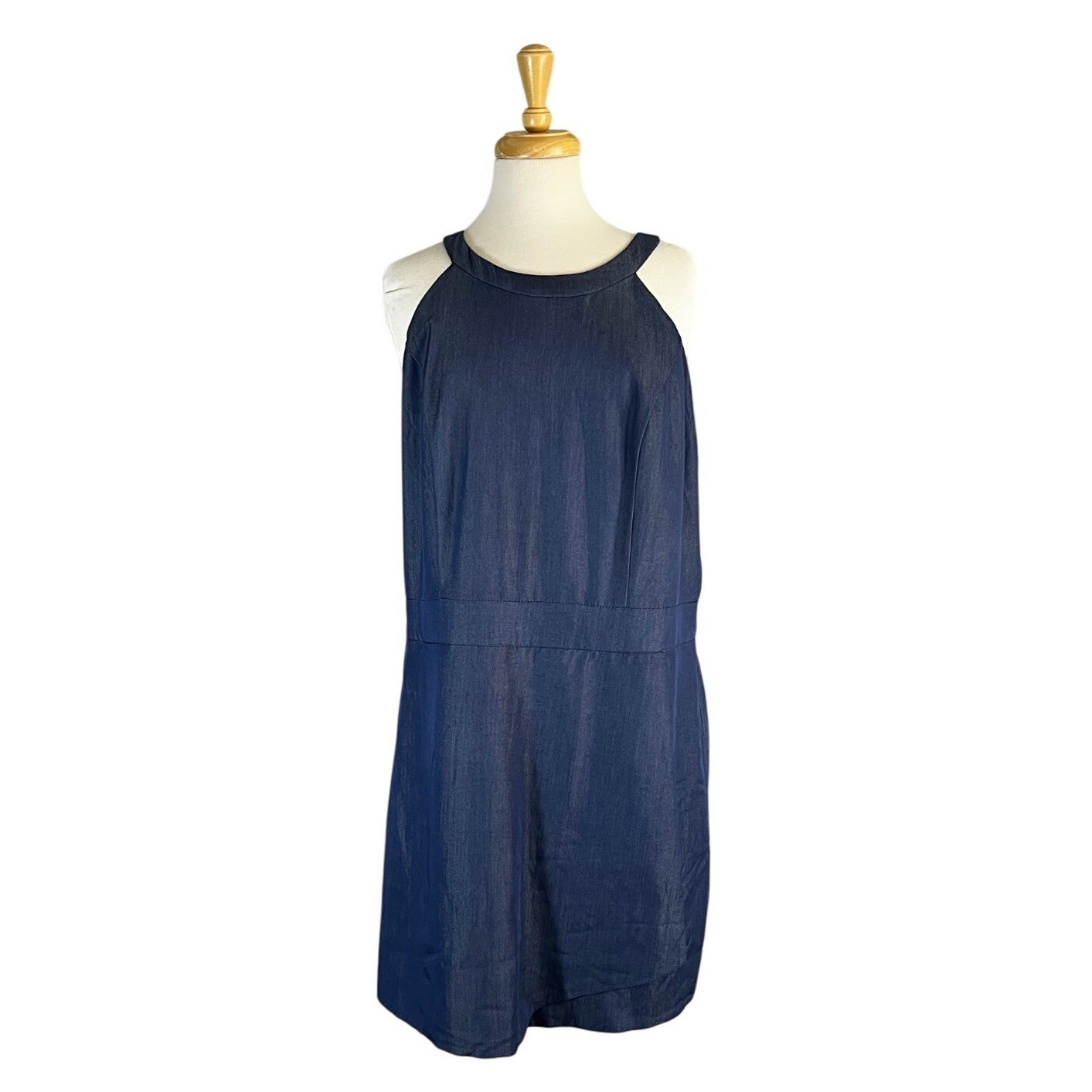 New York + Company Romper Skort Halter Denim Women’s XL Blue Keyhole Shorts