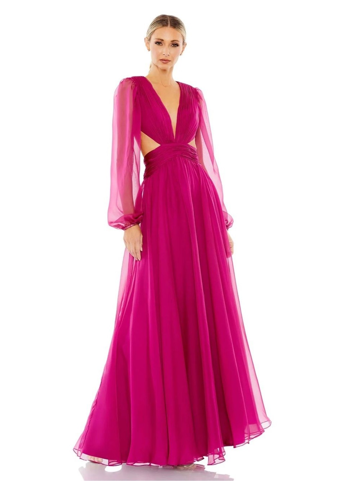 Fuchsia Cutout Maxi Dress with Sheer Long Sleeves