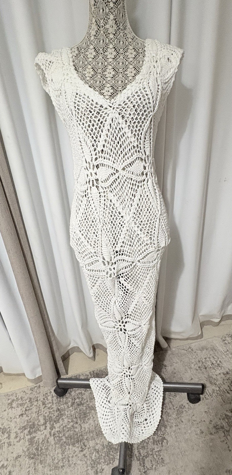 Sexy White Crocheted Mermaid Body Con Stretch Dress One Size Unbranded