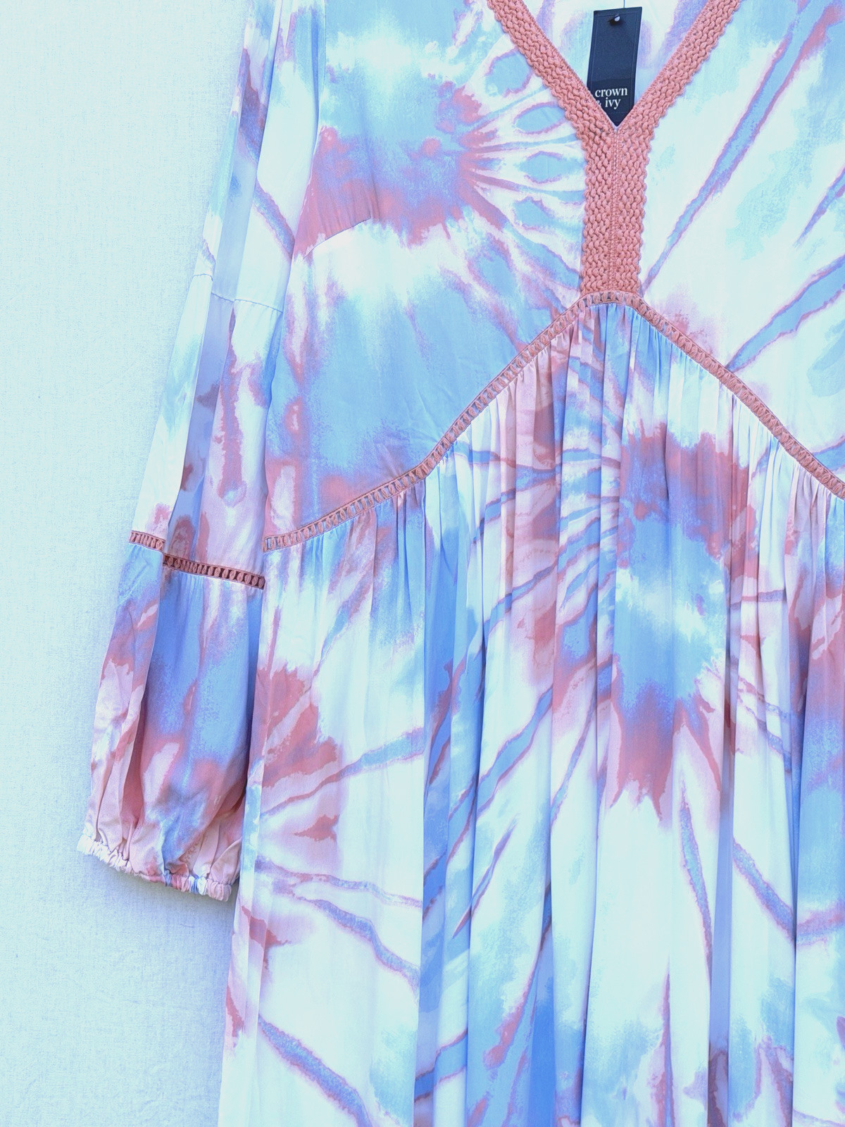 CROWN & IVY NEW WOMENS TIE DYE MAXI DRESS RESORT BOHO COASTAL SUMMER XL X-LARGE