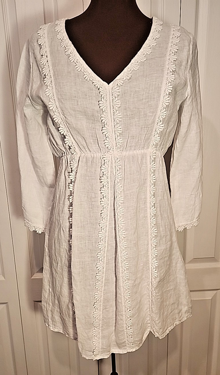 Valentina Naldi Dress White Linen Beach Cover Vacation Short MED Made in Italy