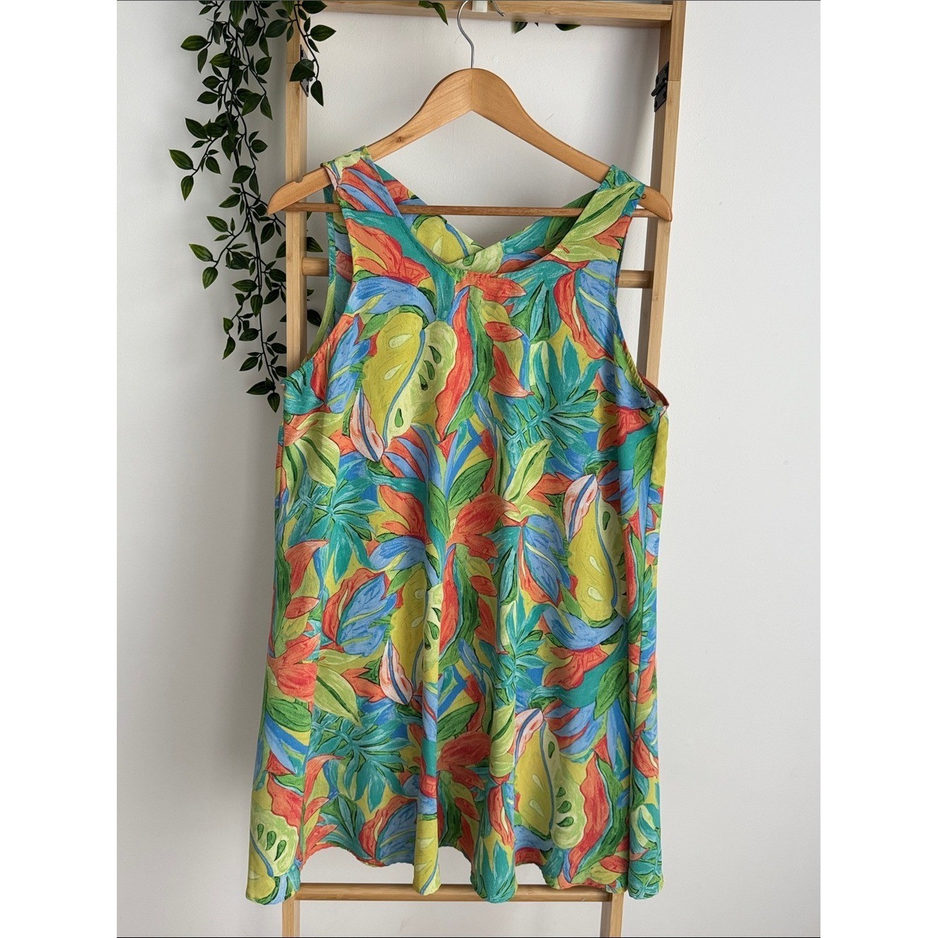 GeeGee Tropical Leaf Print Sundress Vibrant Summer Boutique Resortwear EUC in S