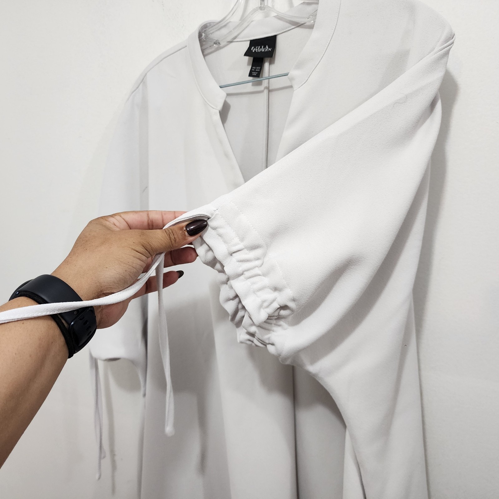 ULLA POPKEN Tie Sleeve Kimono A-line Dress Light Gray Puff Sleeve Pockets 20/22