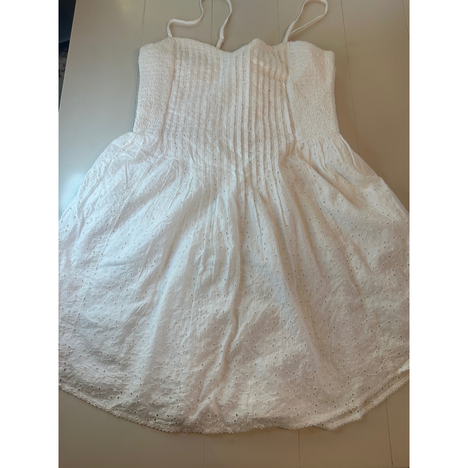 Aerie Eyelet Mini Dress Women Size L White Smocked Boho Cottagecore NEW