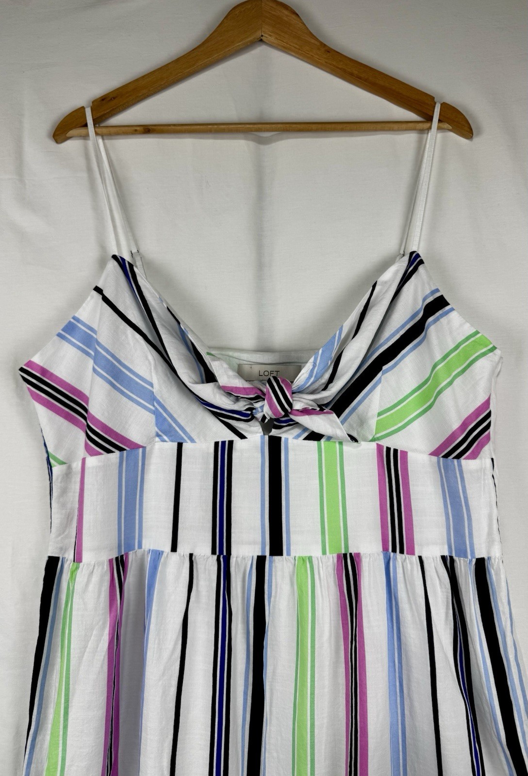 LOFT White Blue Striped Sweetheart Spaghetti Strap Lined Midi Summer Sundress 16