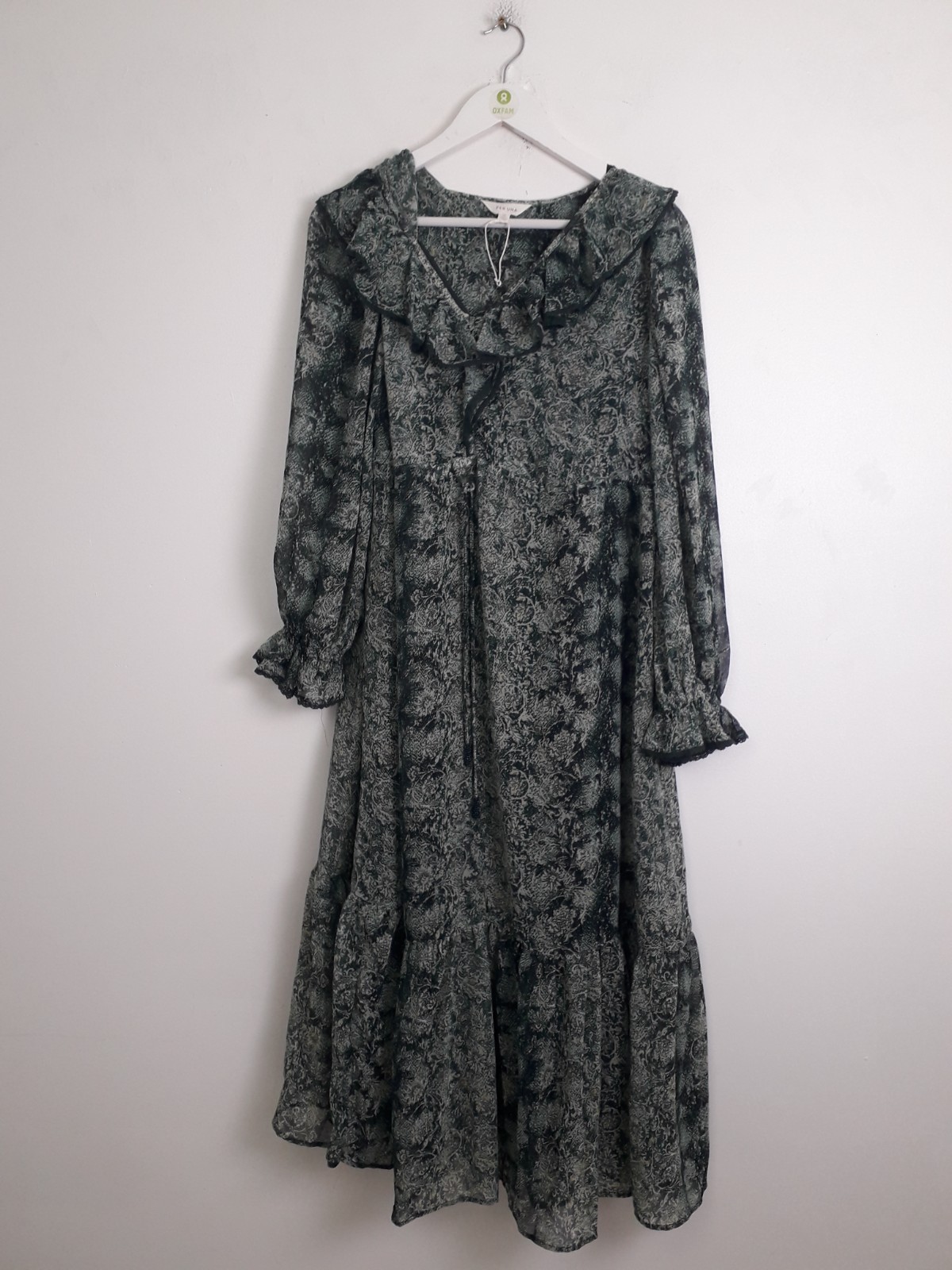M&S Per Una Women’s Floral Tiered Dress Green Midaxi Size 14 New